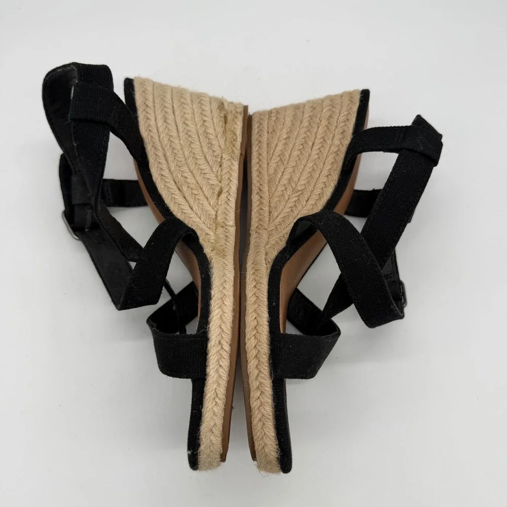 Lucky Brand Mytila Black Canvas Espadrille Wedge Sandals Size 8.5 LK-MYTILA